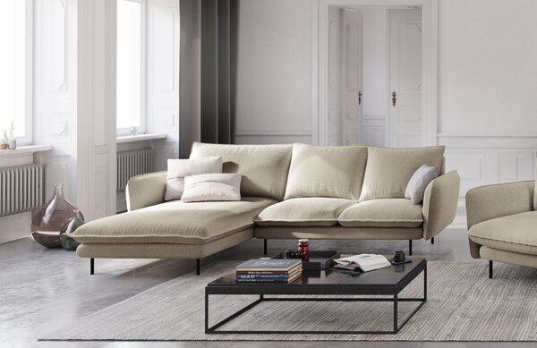 -25 % Dny MOMENTI– Cosmopolitan Design Béžová čalouněná rohová pohovka Vienna 225 cm, levá