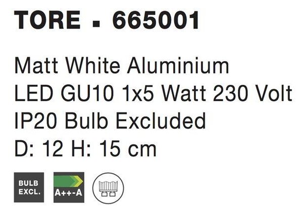 Nova Luce Bodové svítidlo TORE, GU10 1x10W Barva: Bílá