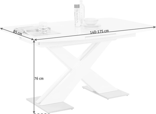 JÍDELNÍ STŮL, vysoce lesklá bílá, 140-175/85/76 cm Hom`in - Jídelní stoly