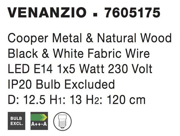 Nova Luce Závěsné svítidlo VENANZIO, přírodní dřevo E14 1x5 W, měďené - VÝPRODEJ