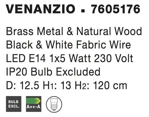 Nova Luce Závěsné svítidlo VENANZIO, přírodní dřevo E14 1x5 W Barva: Mosaz