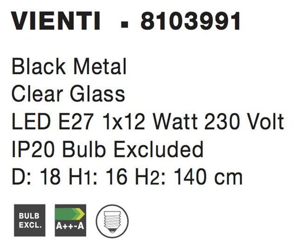 Nova Luce Závěsné svítidlo VIENTI, 18cm, E27 1x12W Barva: Modré sklo