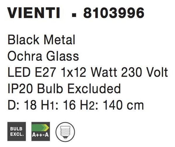Nova Luce Závěsné svítidlo VIENTI, 18cm, E27 1x12W Barva: Modré sklo