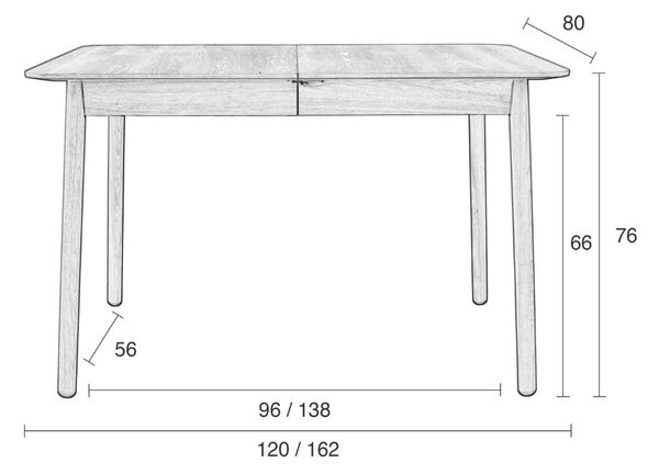Jasanový rozkládací jídelní stůl ZUIVER GLIMPS 120/162x80 cm
