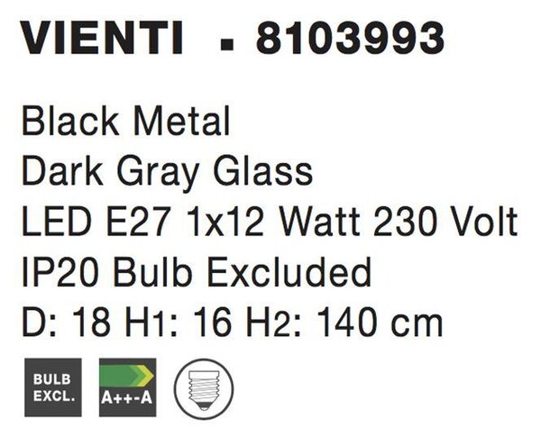 Nova Luce Závěsné svítidlo VIENTI, 18cm, E27 1x12W Barva: Modré sklo