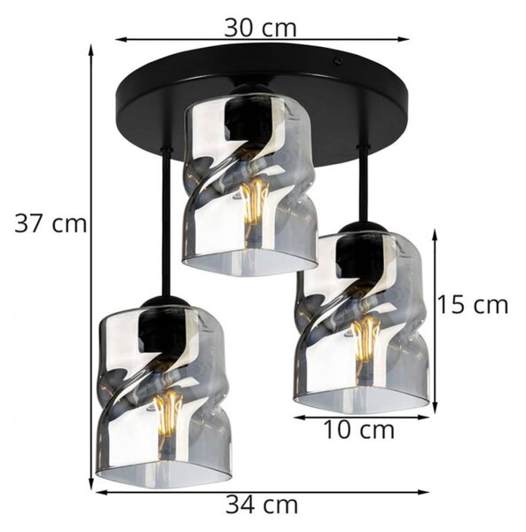 Light for home - Moderní lustr na tyči se třemi skleněnými stínidly v jantarové barvě "NIKI", 3x60W, E27, Černá