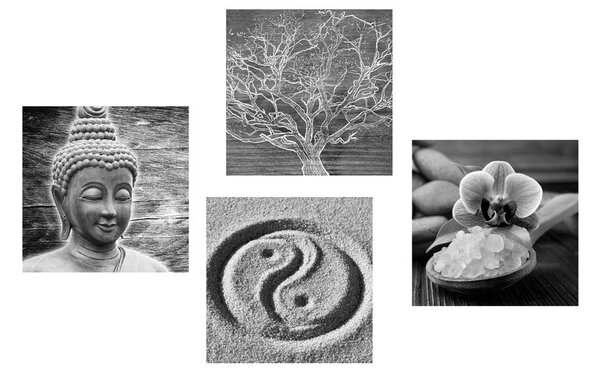 Set obrazů černobílé Buddha zátiší
