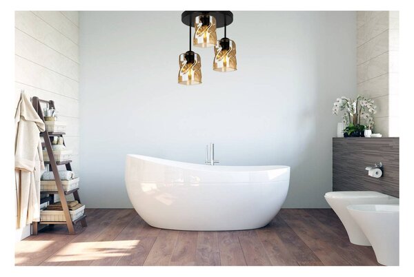 Light for home - Moderní lustr na tyči se třemi skleněnými stínidly v jantarové barvě "NIKI", 3x60W, E27, Černá