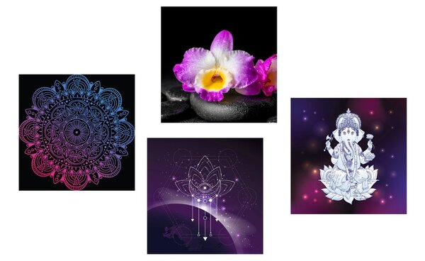 Set obrazů purpurové Zen zátiší s Buddhou