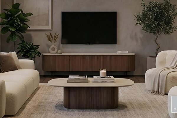 -25 % Dny MOMENTI– Miotto Ořechový konferenční stolek Tracino 120 x 70 cm s dekorem travertinu
