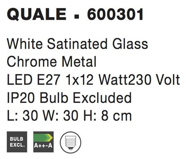 Nova Luce Stropní svítidlo QUALE matné bílé sklo chromovaný kov E27 1x12W