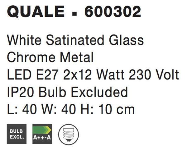 Nova Luce Stropní svítidlo QUALE matné bílé sklo chromovaný kov E27 2x12W