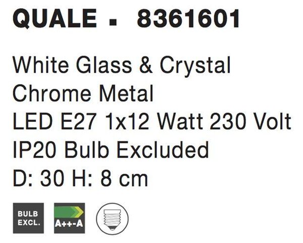 Nova Luce Stropní svítidlo QUALE bílé sklo a křišťál E27 2x12W