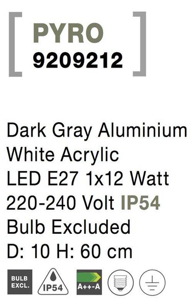Nova Luce Venkovní sloupkové svítidlo PYRO, E27 1x12W IP54