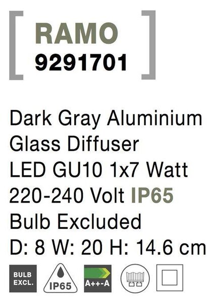 Nova Luce Venkovní nástěnné svítidlo RAMO, GU10 1x7W IP65
