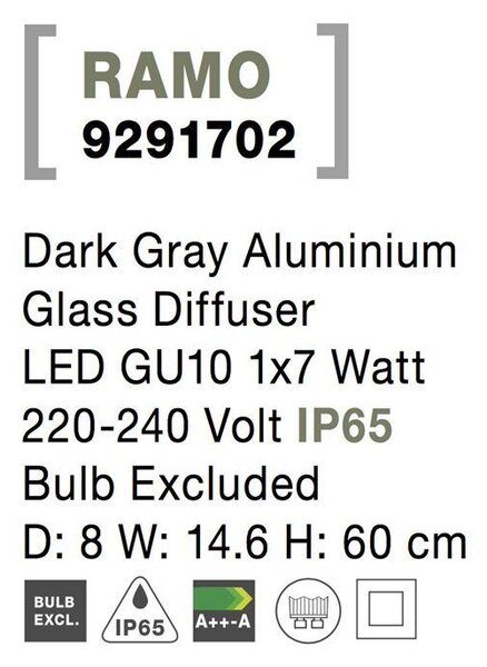 Nova Luce Venkovní sloupkové svítidlo RAMO, GU10 1x7W IP65