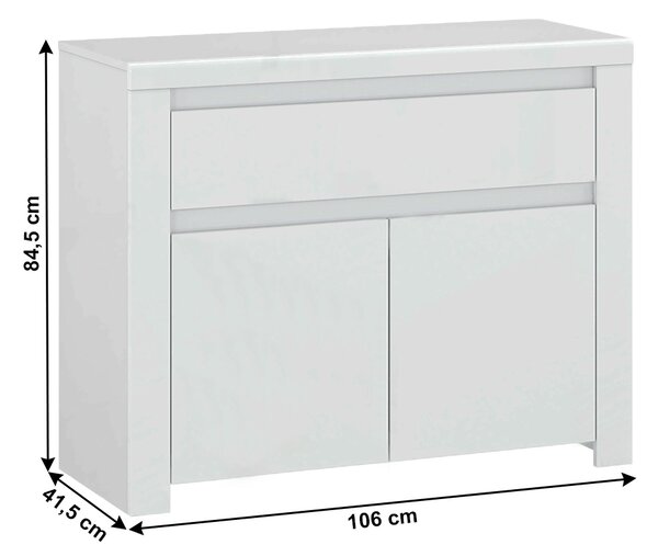Komoda Lafer 2D1S (bílý lesk)