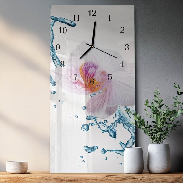 Skleněné hodiny vertikální Orchidej zsppc-30x60-00175259