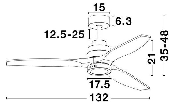 Nova Luce Stropní ventilátor se světlem SABAL tělo z oceli matná černá a sklo 3ABS dřevěné listy 12W 3000K