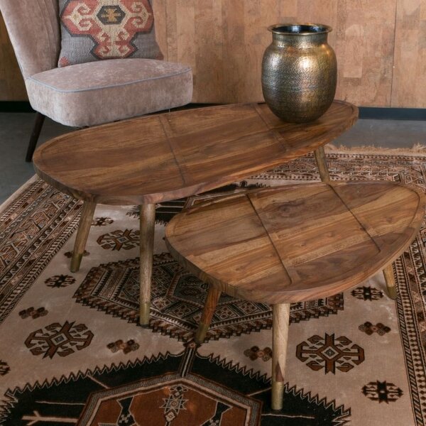 Hnědý set sheeshamových konferenčních stolků DUTCHBONE Sham 110x60 cm