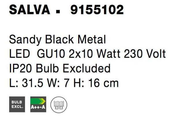 Nova Luce Bodové svítidlo SALVA černý kov GU10 2x10W