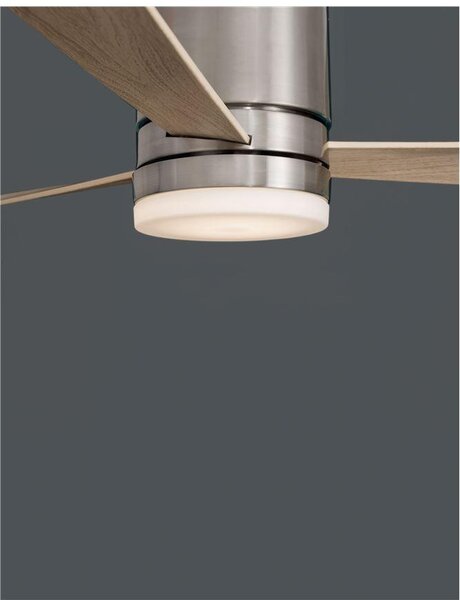 Nova Luce Stropní ventilátor se světlem SATIN broušený nikl ocel a sklo dřevěné listy 5 rychlostí 35W LED 18W 3000K