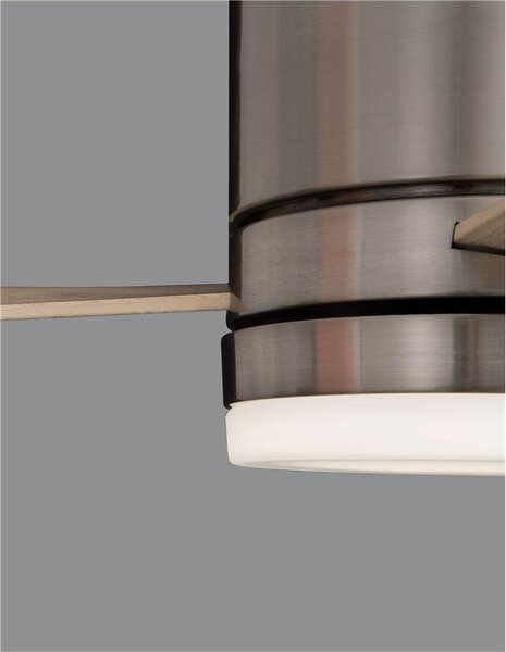 Nova Luce Stropní ventilátor se světlem SATIN broušený nikl ocel a sklo dřevěné listy 5 rychlostí 35W LED 18W 3000K
