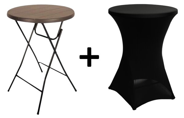 AKCE! Bistro stolek koktejlový průměr 80 cm - IMITACE RATANU BSTL80R Barva ubrusu: ČERNÁ / BLACK