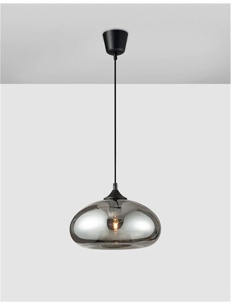 Nova Luce Závěsné svítidlo SAVAZ chromové sklo černý kov černý kabel E27 1x12W