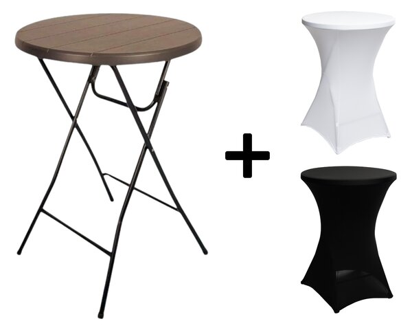 AKCE! Bistro stolek koktejlový průměr 80 cm - IMITACE RATANU BSTL80R Barva ubrusu: ČERNÁ / BLACK
