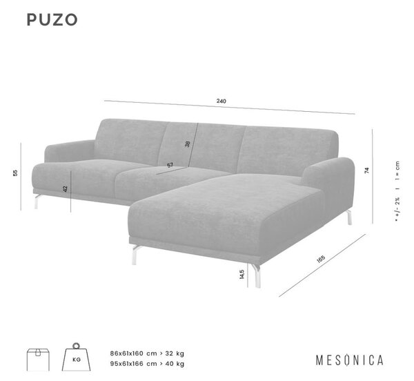 Mesonica Hnědá kožená rohová pohovka Puzo 240 cm, pravá