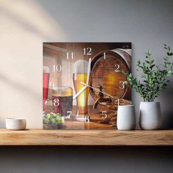 Skleněné hodiny Pivní sud zskb-30x30-00083277