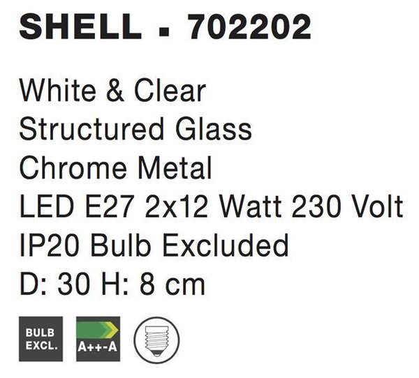 Nova Luce Stropní svítidlo SHELL bílá a čiré strukturované sklo E27 2x12W