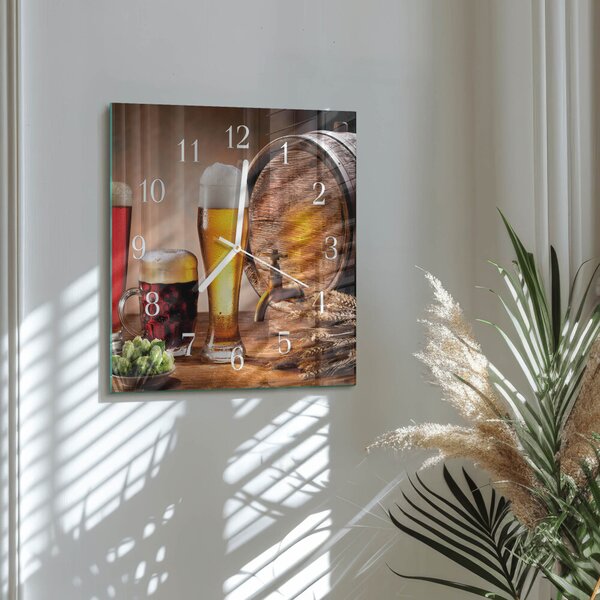 Skleněné hodiny Pivní sud zskb-30x30-00083277