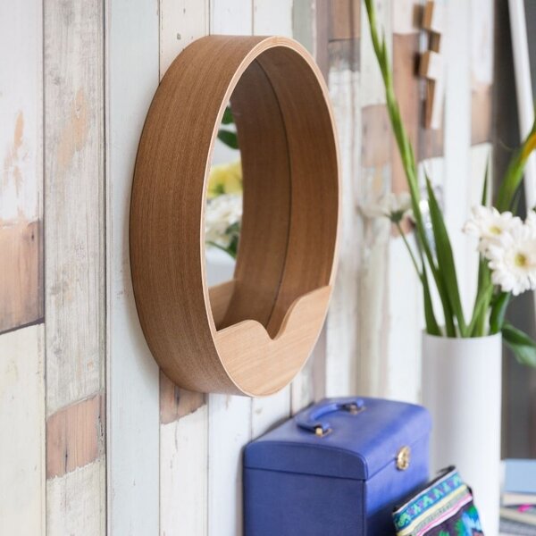 Dřevěné závěsné zrcadlo ZUIVER ROUND WALL 60 cm