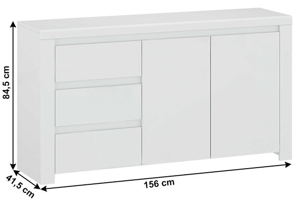 Komoda Lafer 2D3S (lesk bílý)