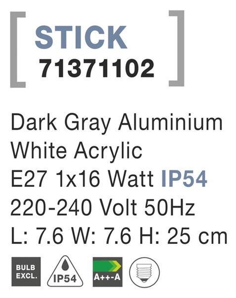 Nova Luce Venkovní sloupkové svítidlo STICK, E27 1x12W IP54