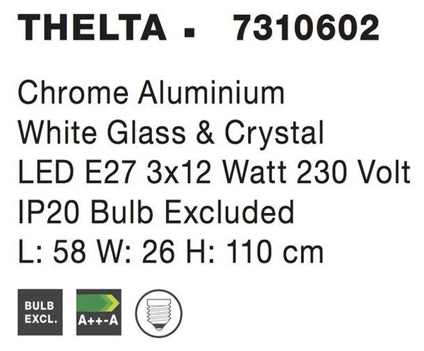 Nova Luce Závěsné svítidlo THELTA chromovaný hliník bílé sklo a křišťál E27 3x12W