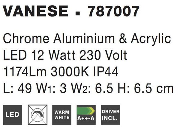 Nova Luce Nástěnné svítidlo nad zrcadlo VANESE, LED 12W 3000K IP44