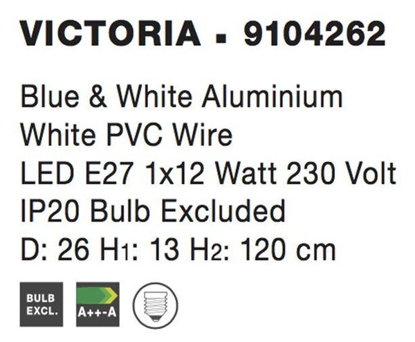 Nova Luce Závěsné svítidlo VICTORIA modrý a bílý hliník, E27 1x12W