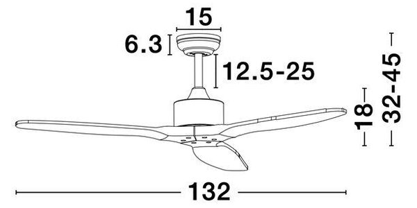 Nova Luce Stropní ventilátor VENTO tělo z oceli černá a dřevěné listy