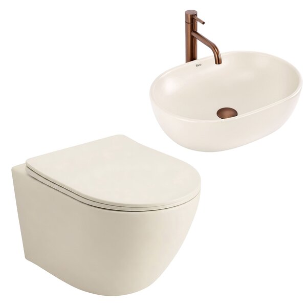 Sada Závěsné WC Focus + Umyvadlo na Desku Rea Focus Creme