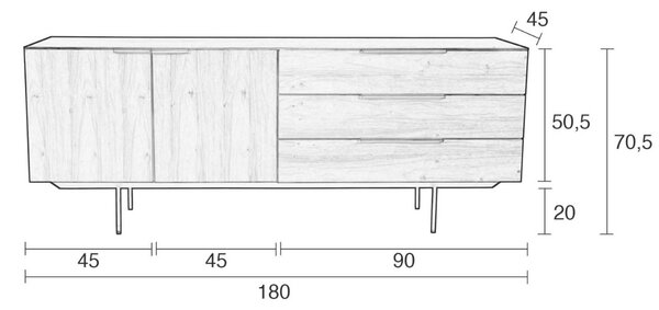 Komoda ZUIVER TRAVIS 180 x 45 cm v dekoru ořech