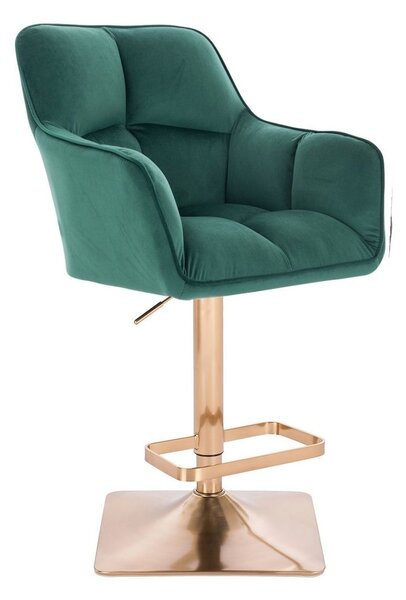 LuxuryForm DESIGN Barová židle AMALFI VELUR na zlaté hranaté podstavě - zelená