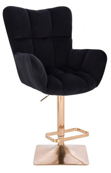 LuxuryForm DESIGN Barové křeslo AURORA VELUR na zlaté hranaté podstavě - černé
