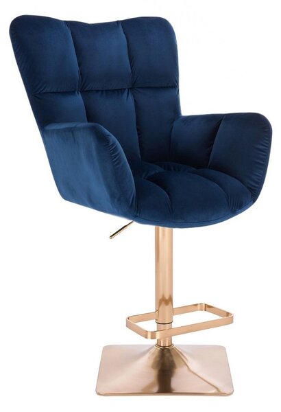 LuxuryForm DESIGN Barové křeslo AURORA VELUR na zlaté hranaté podstavě - modré