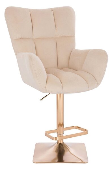 LuxuryForm DESIGN Barové křeslo AURORA VELUR na zlaté hranaté podstavě - krémové