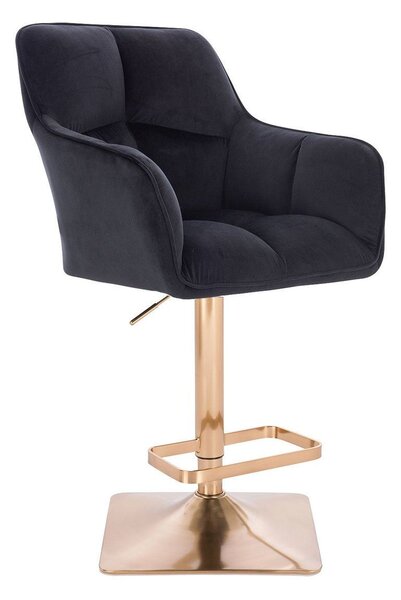 LuxuryForm DESIGN Barová židle AMALFI VELUR na zlaté hranaté podstavě - černá