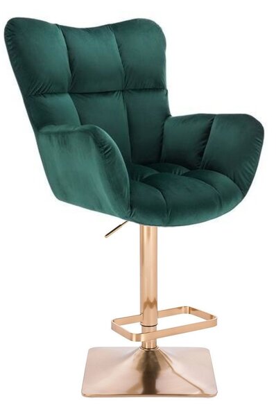 LuxuryForm DESIGN Barové křeslo AURORA VELUR na zlaté hranaté podstavě - zelené