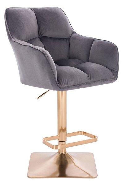 LuxuryForm DESIGN Barová židle AMALFI VELUR na zlaté hranaté podstavě - tmavě šedá